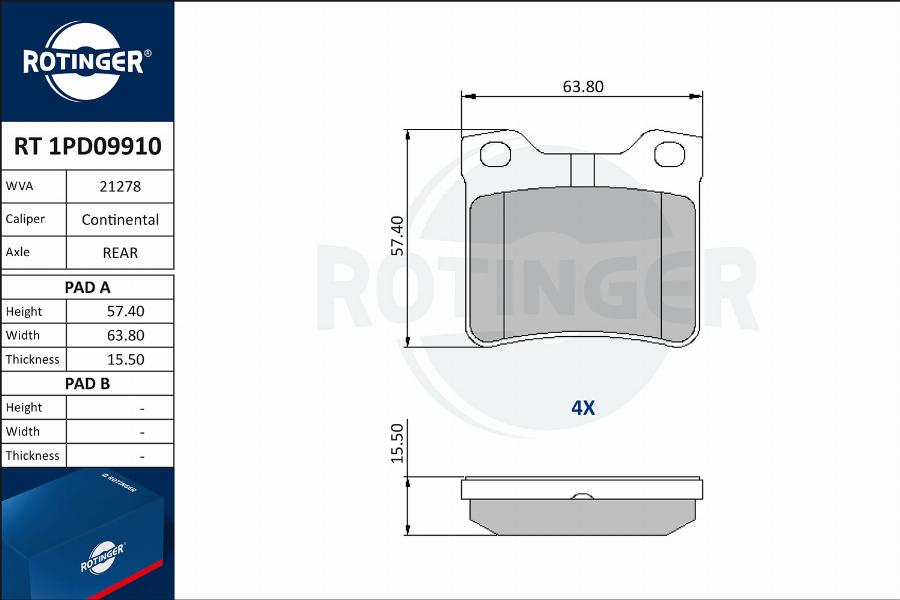 Rotinger RT 1PD09910 - Brake Pad Set, disc brake autospares.lv