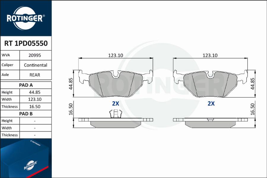 Rotinger RT 1PD05550 - Brake Pad Set, disc brake autospares.lv