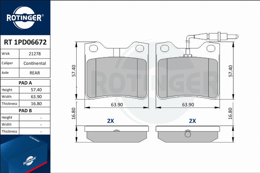 Rotinger RT 1PD06672 - Brake Pad Set, disc brake autospares.lv