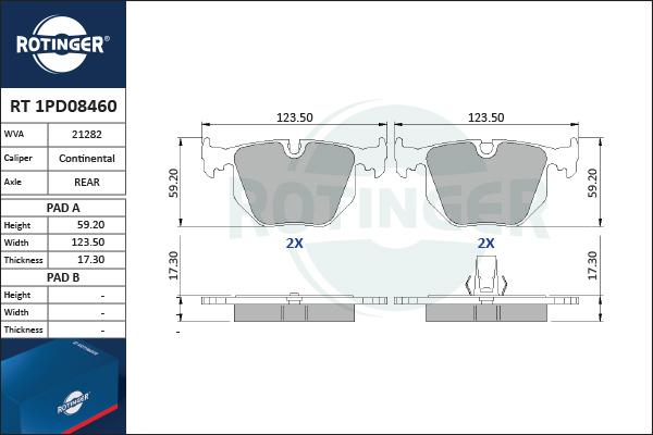 Rotinger RT 1PD08460 - Brake Pad Set, disc brake autospares.lv