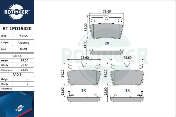 Rotinger RT 1PD19420 - Brake Pad Set, disc brake autospares.lv