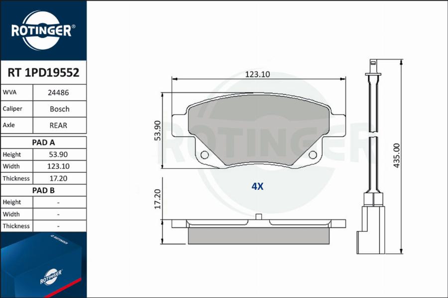 Rotinger RT 1PD19552 - Brake Pad Set, disc brake autospares.lv