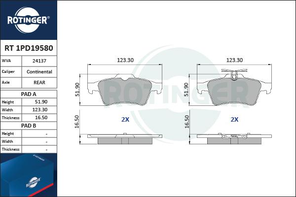 Rotinger RT 1PD19580 - Brake Pad Set, disc brake autospares.lv