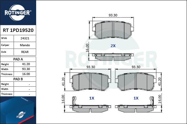 Rotinger RT 1PD19520 - Brake Pad Set, disc brake autospares.lv