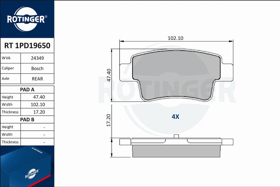 Rotinger RT 1PD19650 - Brake Pad Set, disc brake autospares.lv