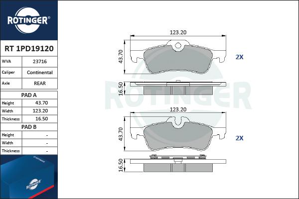 Rotinger RT 1PD19120 - Brake Pad Set, disc brake autospares.lv