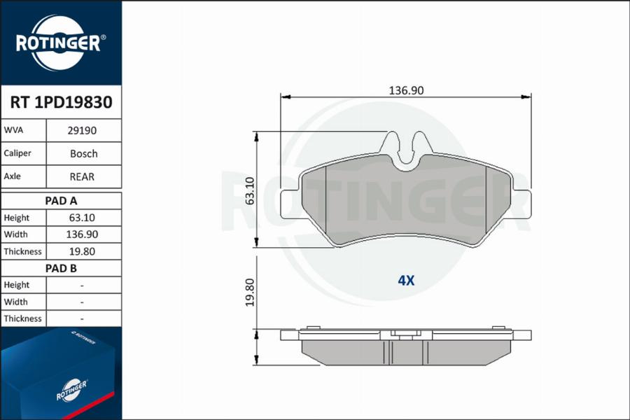 Rotinger RT 1PD19830 - Brake Pad Set, disc brake autospares.lv