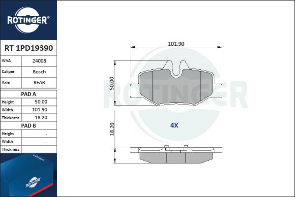 Rotinger RT 1PD19390 - Brake Pad Set, disc brake autospares.lv