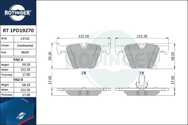 Rotinger RT 1PD19270 - Brake Pad Set, disc brake autospares.lv