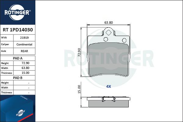 Rotinger RT 1PD14030 - Brake Pad Set, disc brake autospares.lv