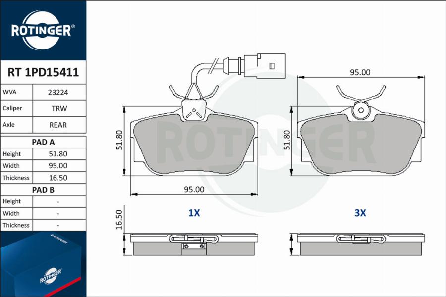 Rotinger RT 1PD15411 - Brake Pad Set, disc brake autospares.lv