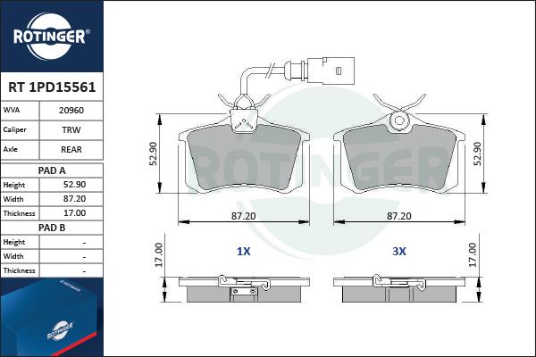 Rotinger RT 1PD15561 - Brake Pad Set, disc brake autospares.lv