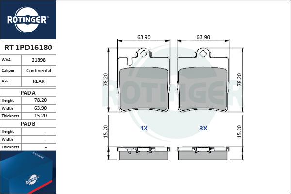 Rotinger RT 1PD16180 - Brake Pad Set, disc brake autospares.lv