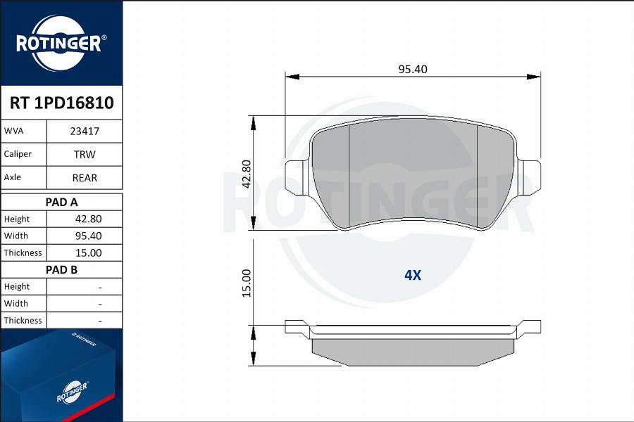 Rotinger RT 1PD16810 - Brake Pad Set, disc brake autospares.lv