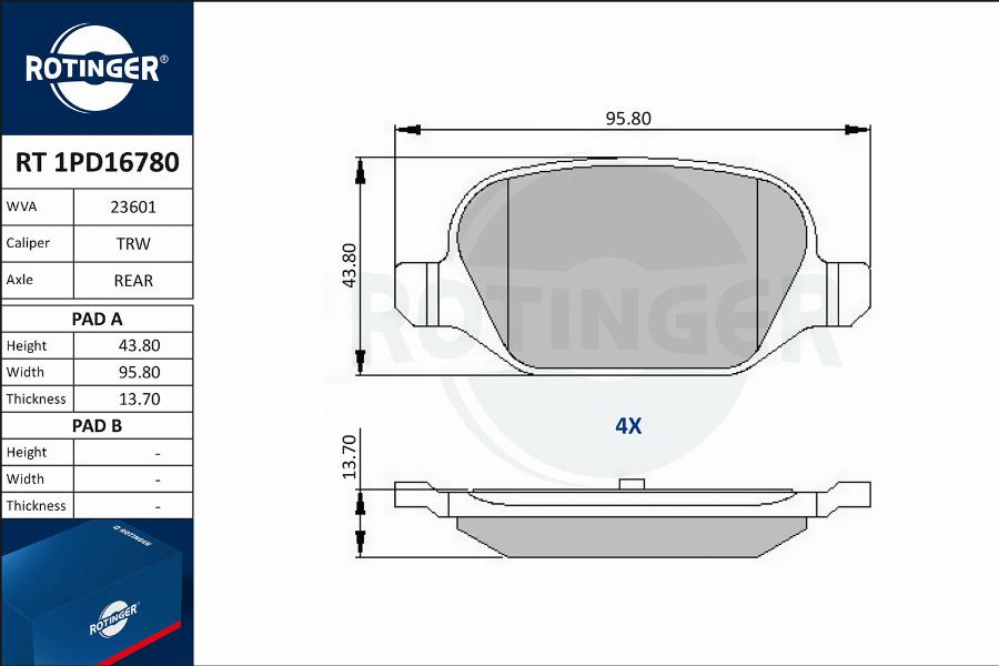 Rotinger RT 1PD16780 - Brake Pad Set, disc brake autospares.lv