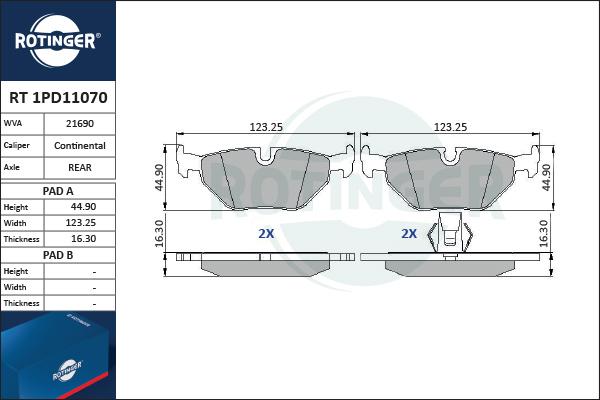 Rotinger RT 1PD11070 - Brake Pad Set, disc brake autospares.lv