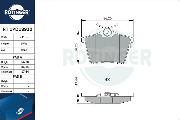 Rotinger RT 1PD18920 - Brake Pad Set, disc brake autospares.lv