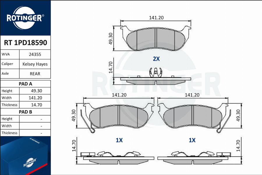 Rotinger RT 1PD18590 - Brake Pad Set, disc brake autospares.lv