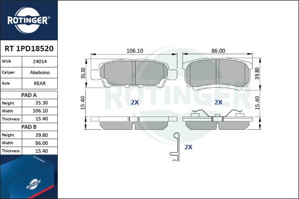 Rotinger RT 1PD18520 - Brake Pad Set, disc brake autospares.lv