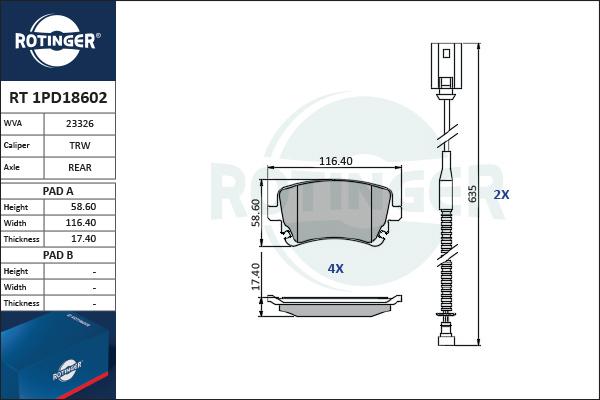 Rotinger RT 1PD18602 - Brake Pad Set, disc brake autospares.lv