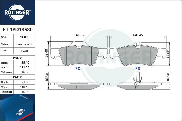 Rotinger RT 1PD18680 - Brake Pad Set, disc brake autospares.lv