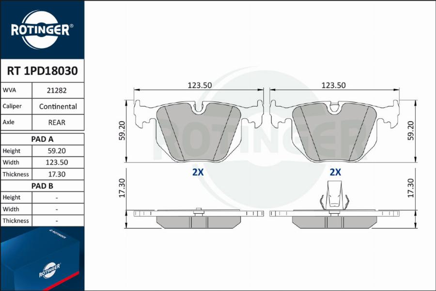 Rotinger RT 1PD18030 - Brake Pad Set, disc brake autospares.lv