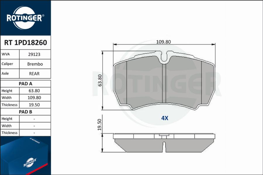 Rotinger RT 1PD18260 - Brake Pad Set, disc brake autospares.lv