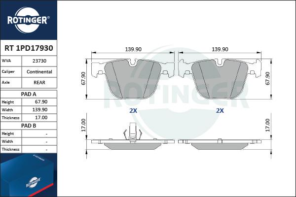 Rotinger RT 1PD17930 - Brake Pad Set, disc brake autospares.lv