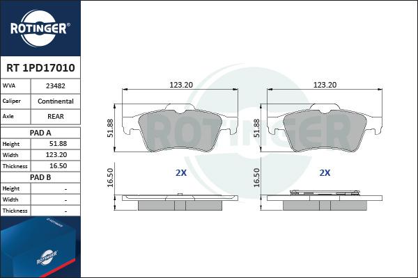 Rotinger RT 1PD17010 - Brake Pad Set, disc brake autospares.lv