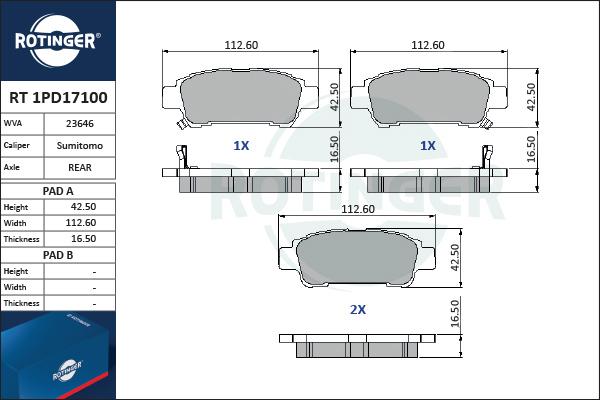 Rotinger RT 1PD17100 - Brake Pad Set, disc brake autospares.lv