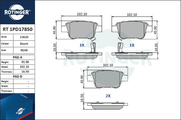 Rotinger RT 1PD17850 - Brake Pad Set, disc brake autospares.lv