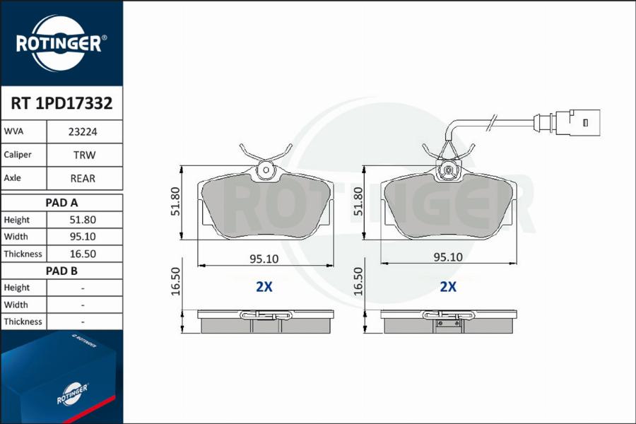 Rotinger RT 1PD17332 - Brake Pad Set, disc brake autospares.lv