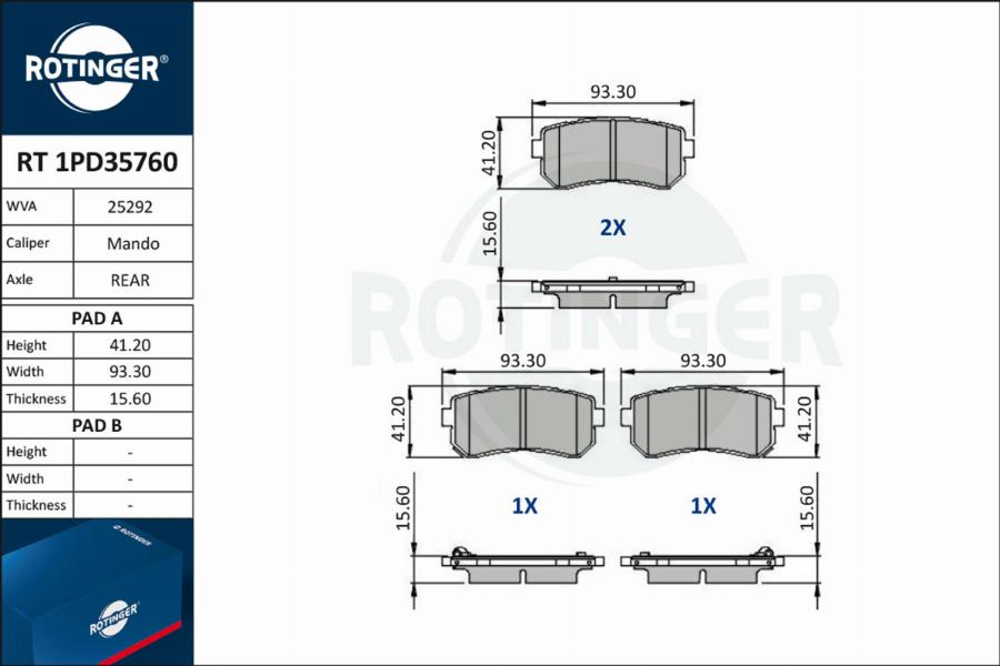 Rotinger RT 1PD35760 - Brake Pad Set, disc brake autospares.lv