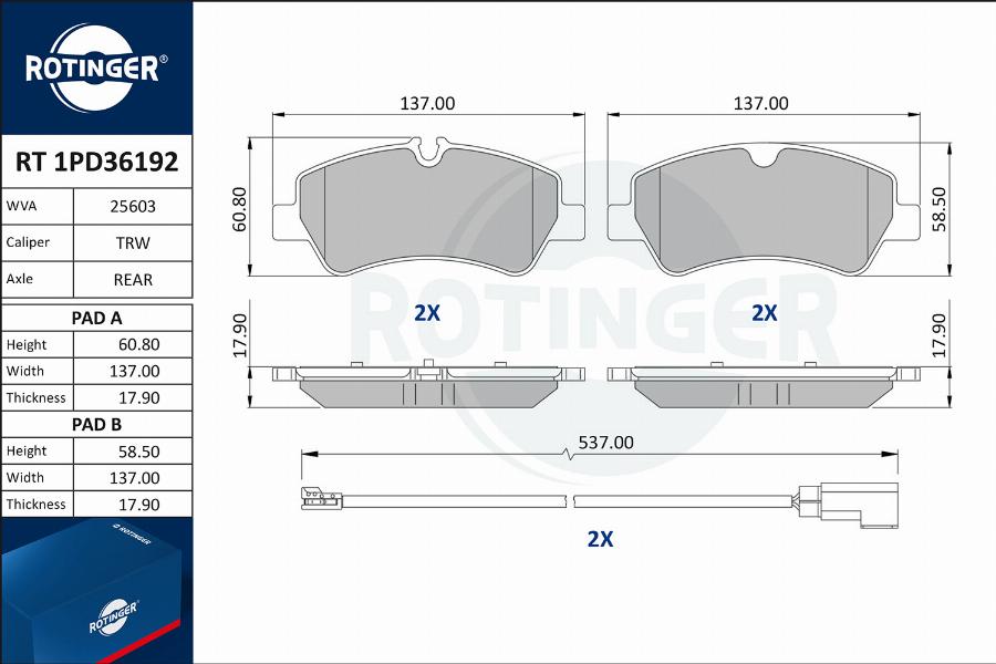 Rotinger RT 1PD36192 - Brake Pad Set, disc brake autospares.lv