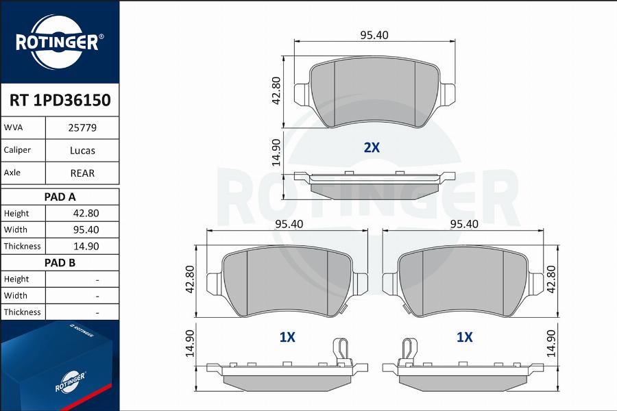 Rotinger RT 1PD36150 - Brake Pad Set, disc brake autospares.lv