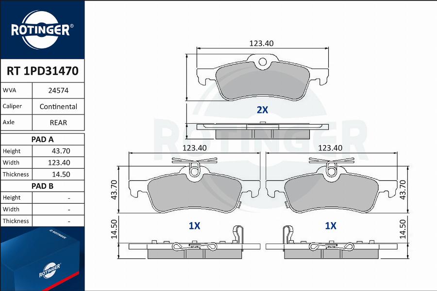 Rotinger RT 1PD31470 - Brake Pad Set, disc brake autospares.lv