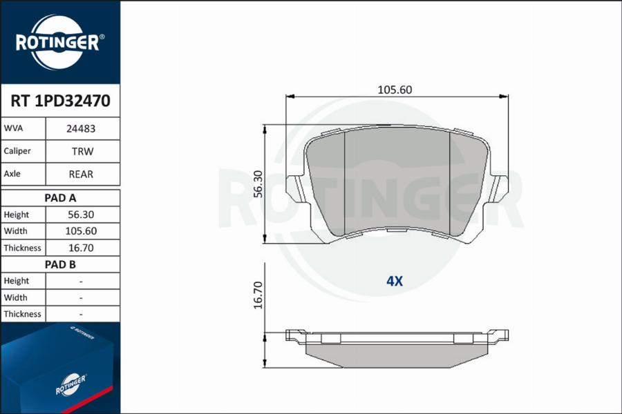 Rotinger RT 1PD32470 - Brake Pad Set, disc brake autospares.lv