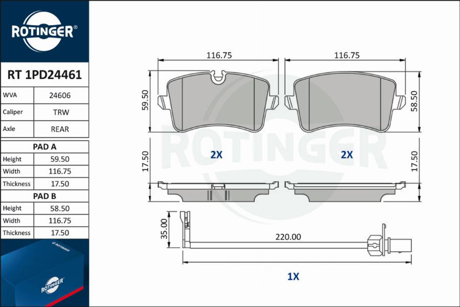 Rotinger RT 1PD24461 - Brake Pad Set, disc brake autospares.lv