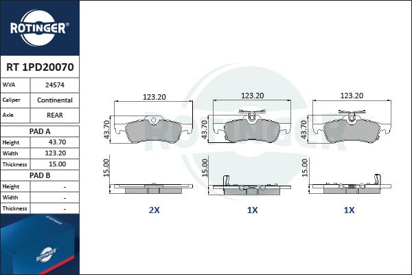 Rotinger RT 1PD20070 - Brake Pad Set, disc brake autospares.lv