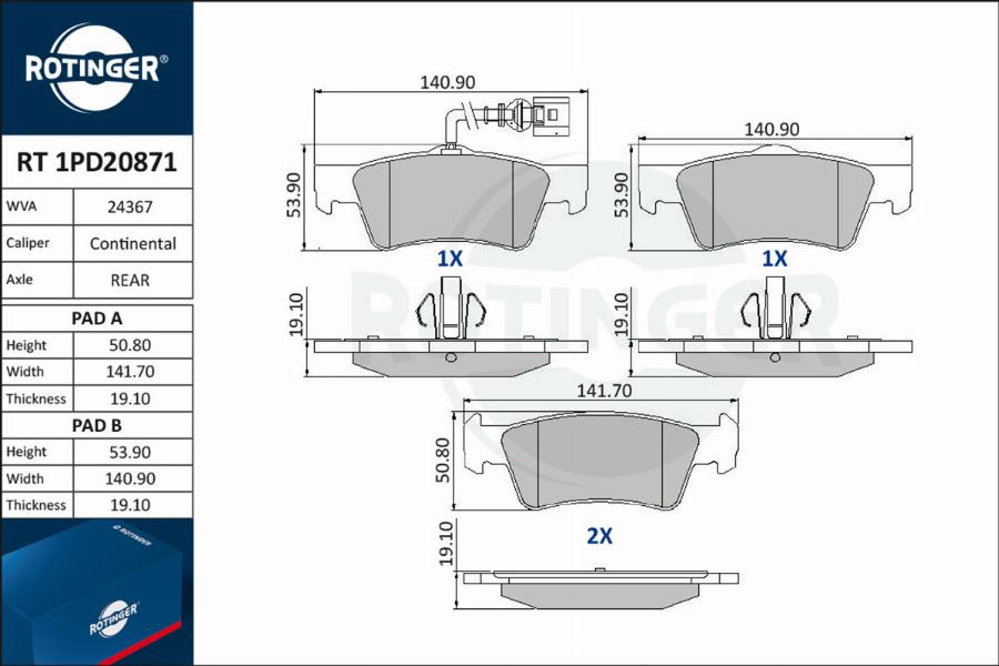 Rotinger RT 1PD20871 - Brake Pad Set, disc brake autospares.lv