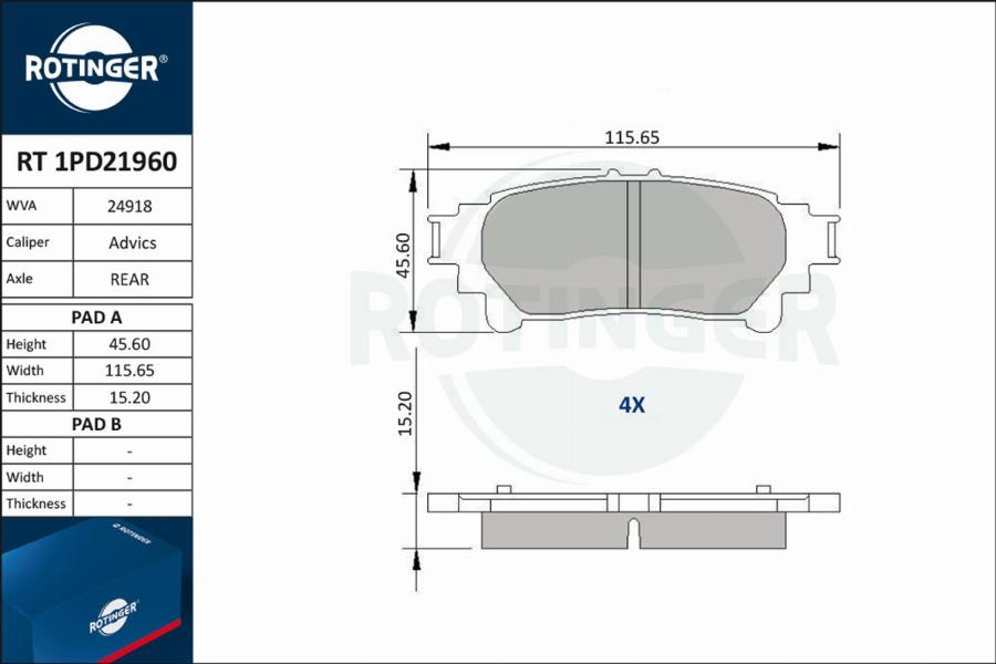Rotinger RT 1PD21960 - Brake Pad Set, disc brake autospares.lv