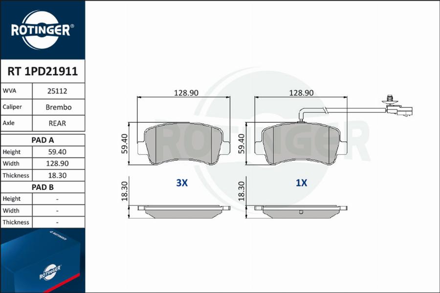 Rotinger RT 1PD21911 - Brake Pad Set, disc brake autospares.lv