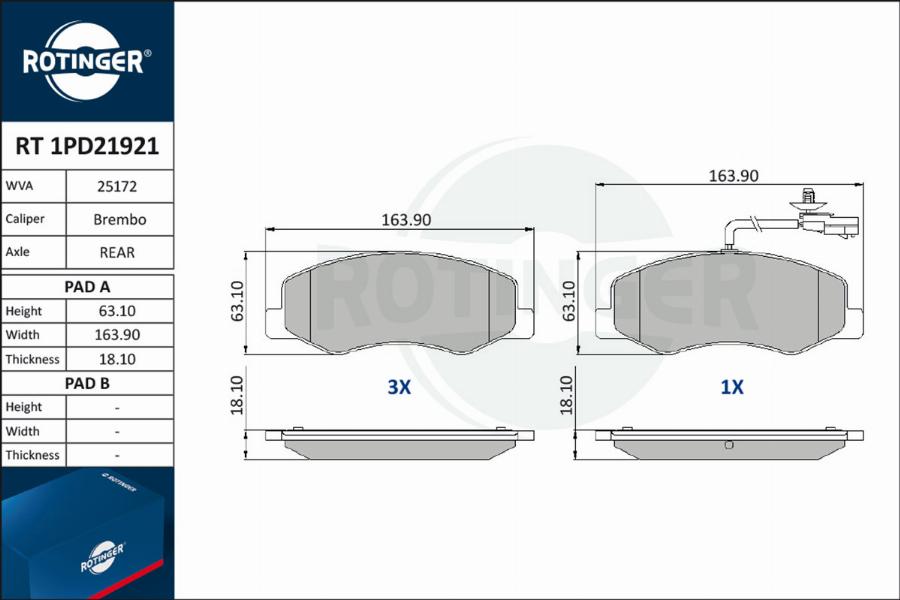 Rotinger RT 1PD21921 - Brake Pad Set, disc brake autospares.lv