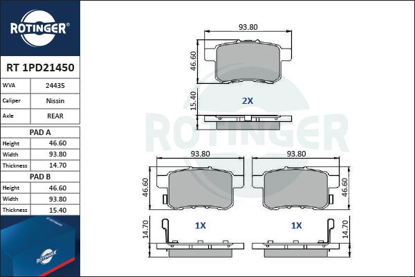 Rotinger RT 1PD21450 - Brake Pad Set, disc brake autospares.lv