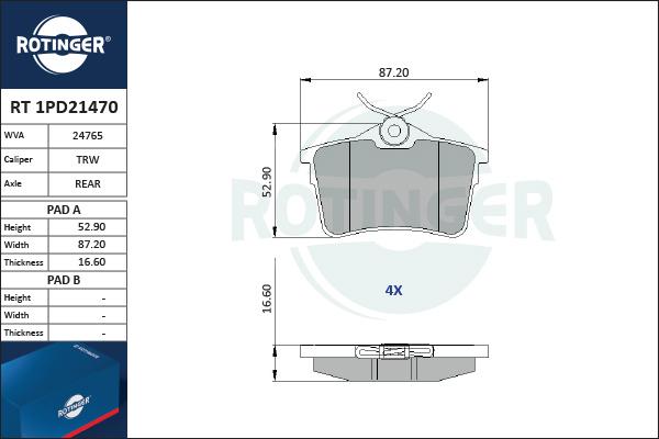 Rotinger RT 1PD21470 - Brake Pad Set, disc brake autospares.lv