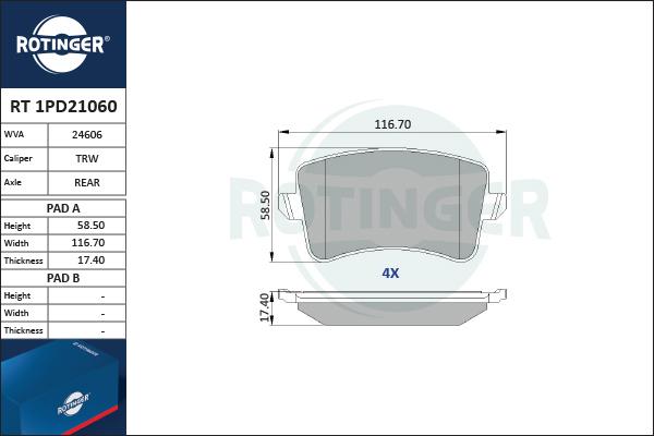 Rotinger RT 1PD21060 - Brake Pad Set, disc brake autospares.lv