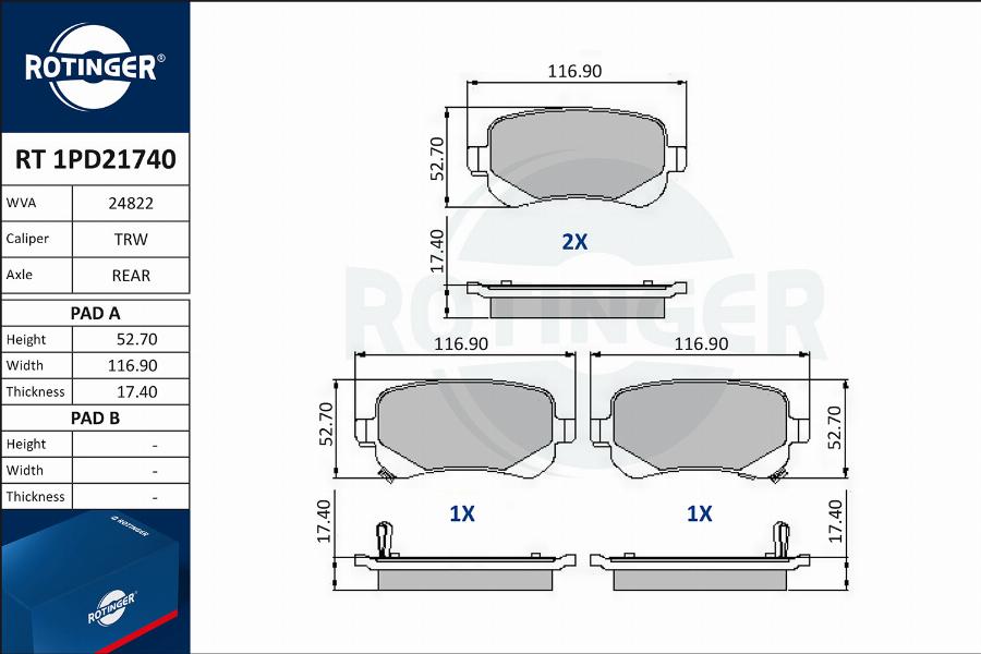 Rotinger RT 1PD21740 - Brake Pad Set, disc brake autospares.lv