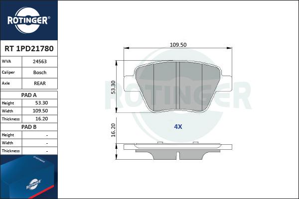 Rotinger RT 1PD21780 - Brake Pad Set, disc brake autospares.lv