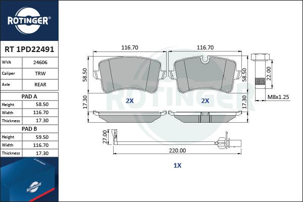 Rotinger RT 1PD22491 - Brake Pad Set, disc brake autospares.lv