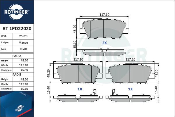 Rotinger RT 1PD22020 - Brake Pad Set, disc brake autospares.lv